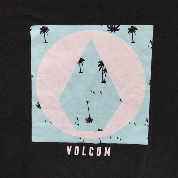 Vintage Volcom Shirt Men's M Black Stone Logo Palm Tree Graphic Skateboard Tee - Picture 1 of 10